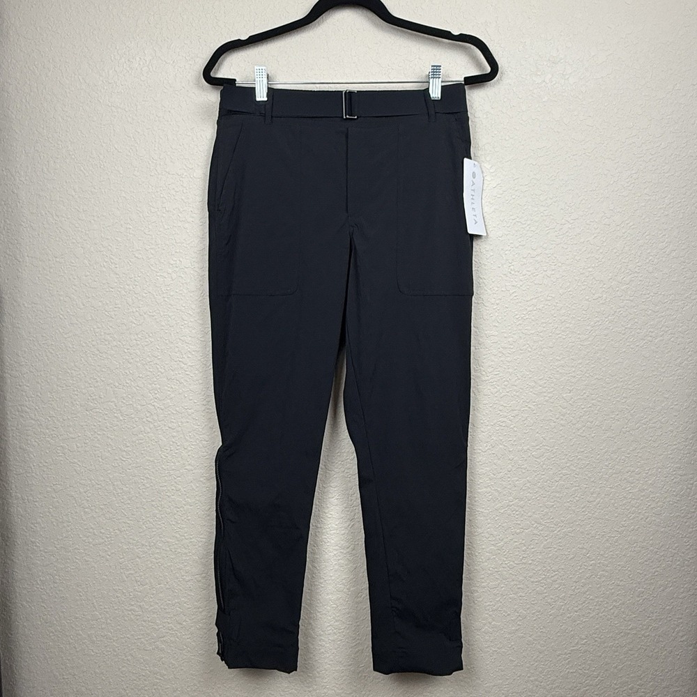 NWT Athleta Trekkie Belted Black Pants Hiking Camping UPF Ripstop Gorpcore Sz 6